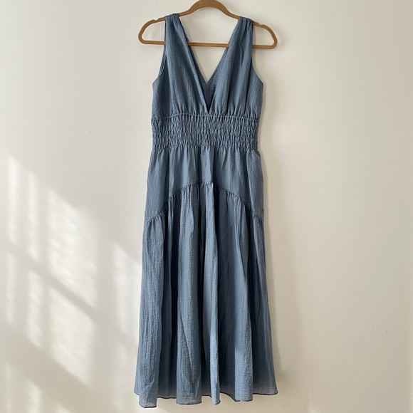 Vince Blue Smocked Tiered Midi Dress - Picture 10 of 16